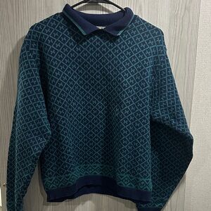 L.L. Bean Women's Vintage Crewneck/Collared Sweater - Teal and Navy